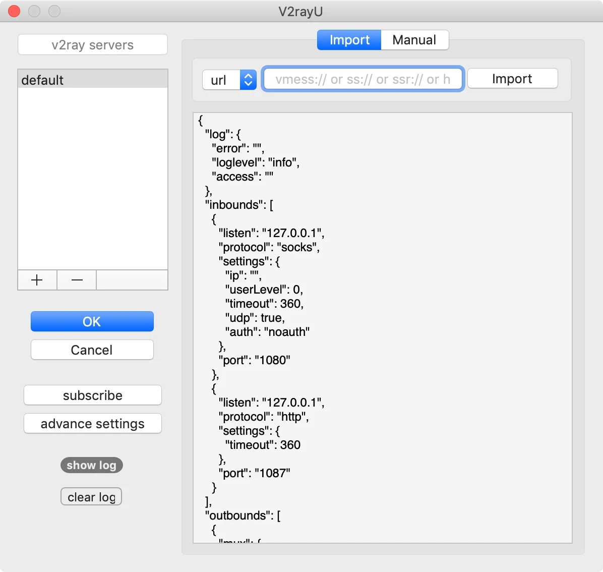 V2rayU macOS 导入界面官方预览