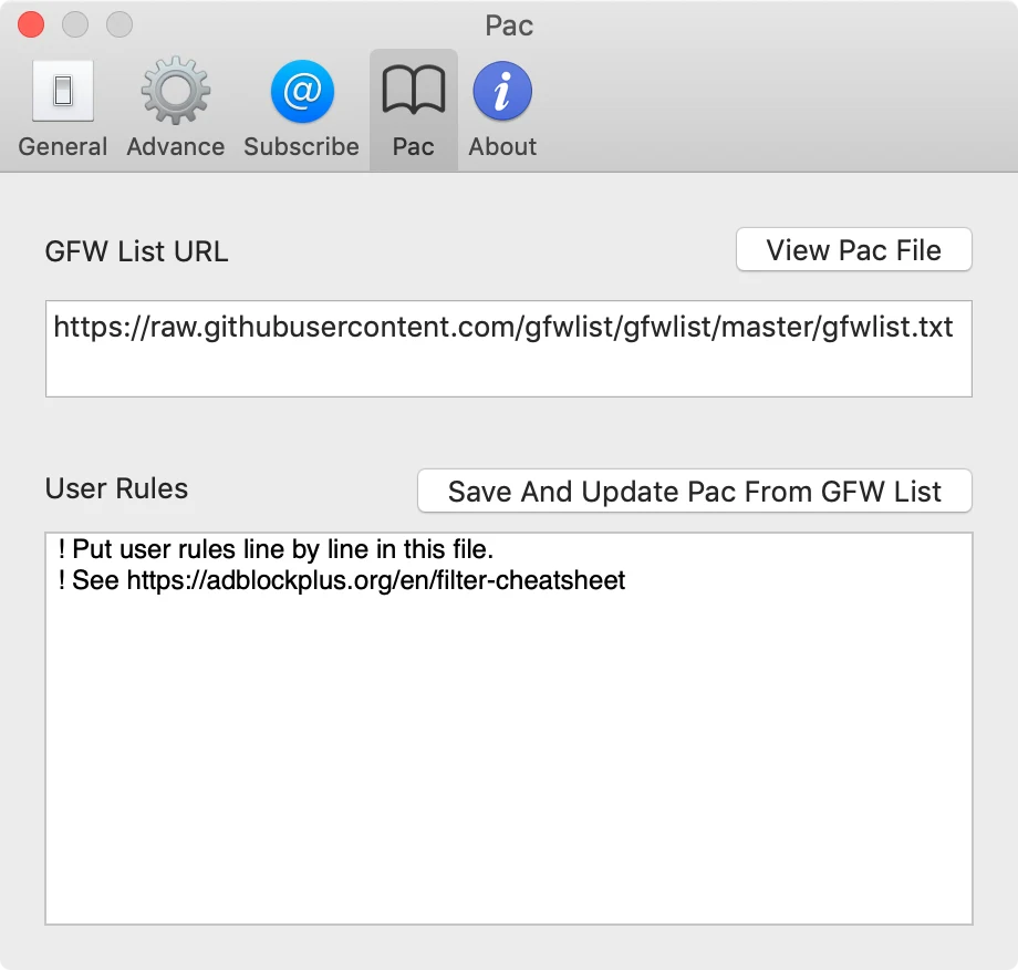 V2rayU macOS PAC 设置界面官方预览